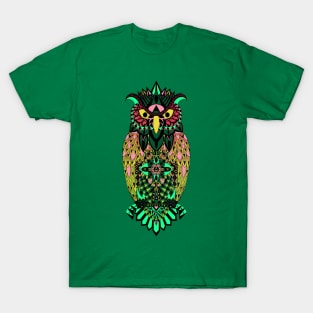 green east owl in neon lights ecopop pattern T-Shirt